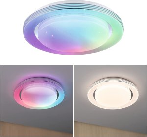 LED Deckenleuchte - Rainbow mit Regenbogeneffekt - chrom/weiß - 380 mm - dimmbar
