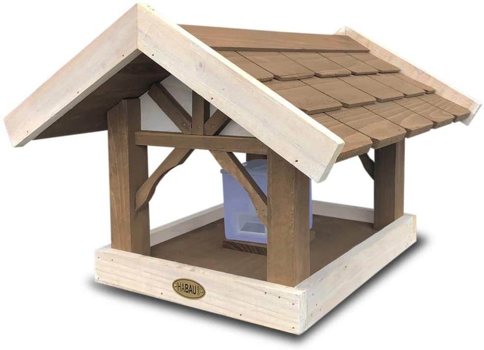 Klassisches Vogelhaus aus Holz mit Silo - zum Hängen - Made in EU