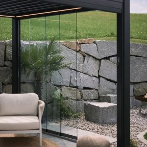 Glasschiebewand Klarglas - für Biohort Pergola